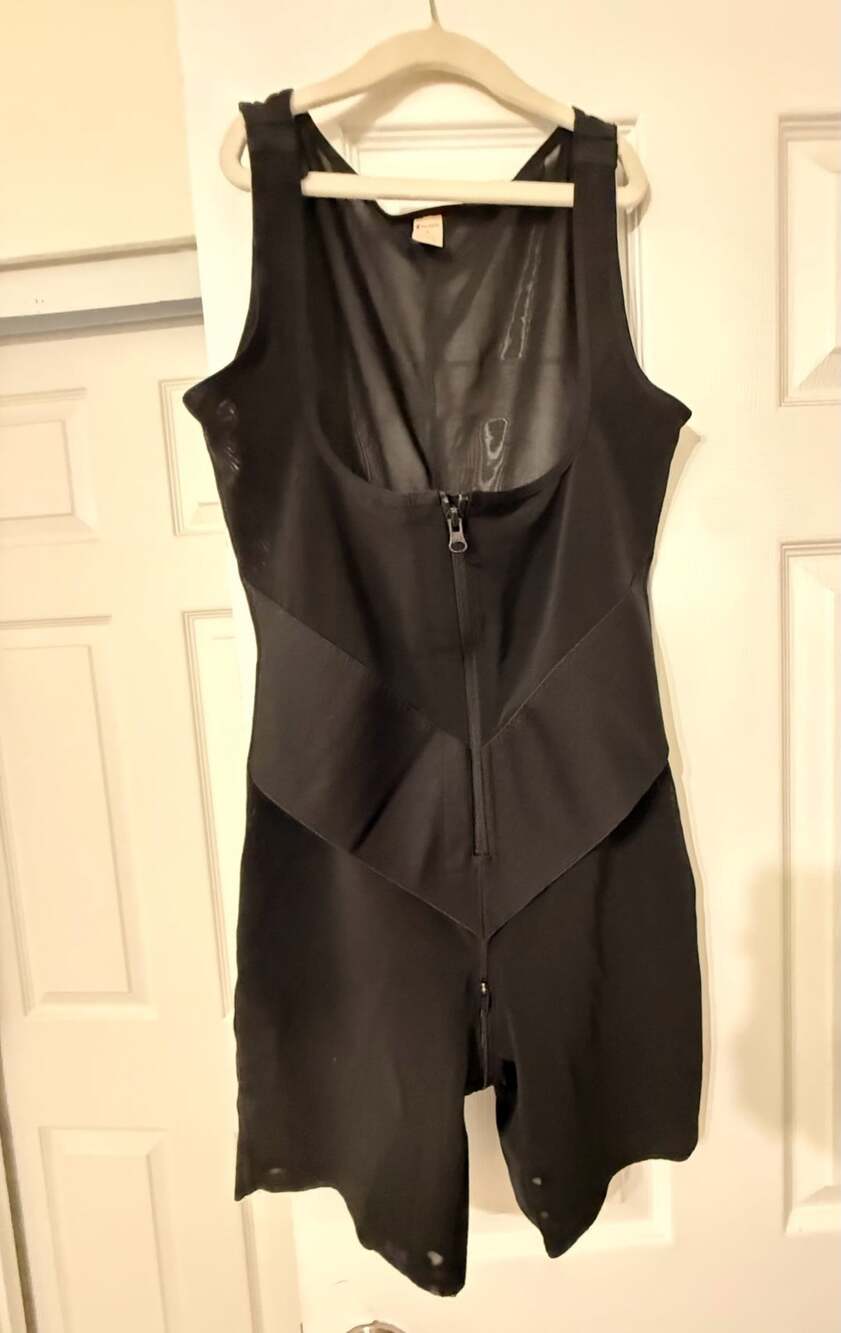 Feelingirl Black Mesh Panel Zip Front Shapewear Bodysuit Large